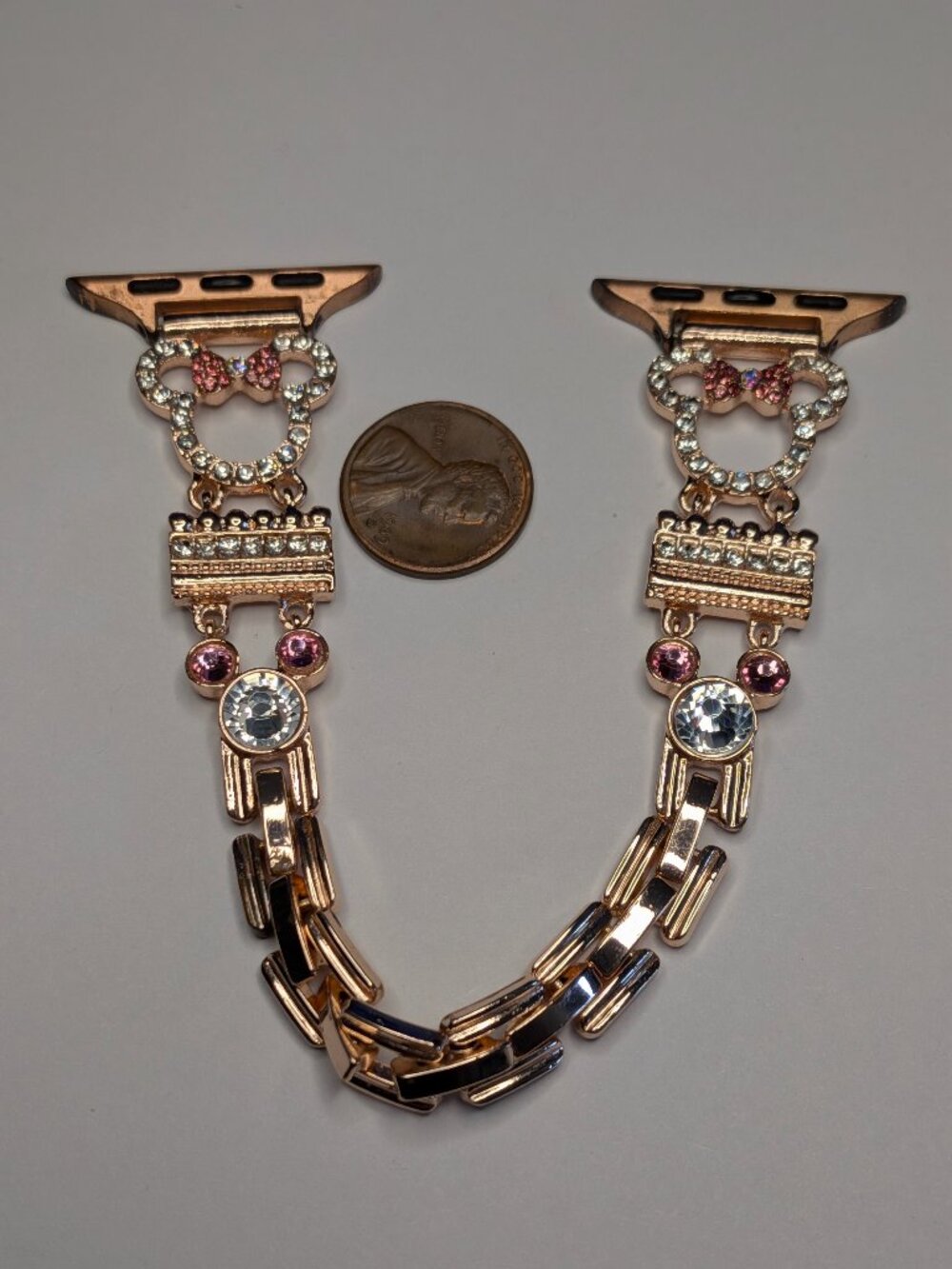 Rose Gold Hello Kitty‑Inspired Rhinestone Apple Watch Band – 7" Pink Bow Accent